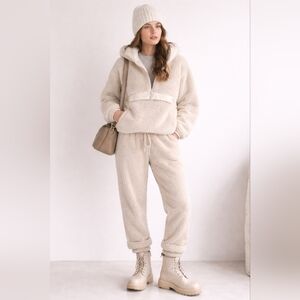 Urban Heritage Cream Teddy Jacket with Hood